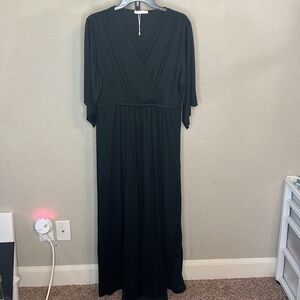 474 - KOH KOH NWOT Black Short Sleeve Maxi Dress, Size Large